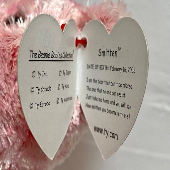 Ty Beanie Babies 10 yrs Smitten Bear 2002 Retired Valentines Plush Black Nose - Picture 6 of 10